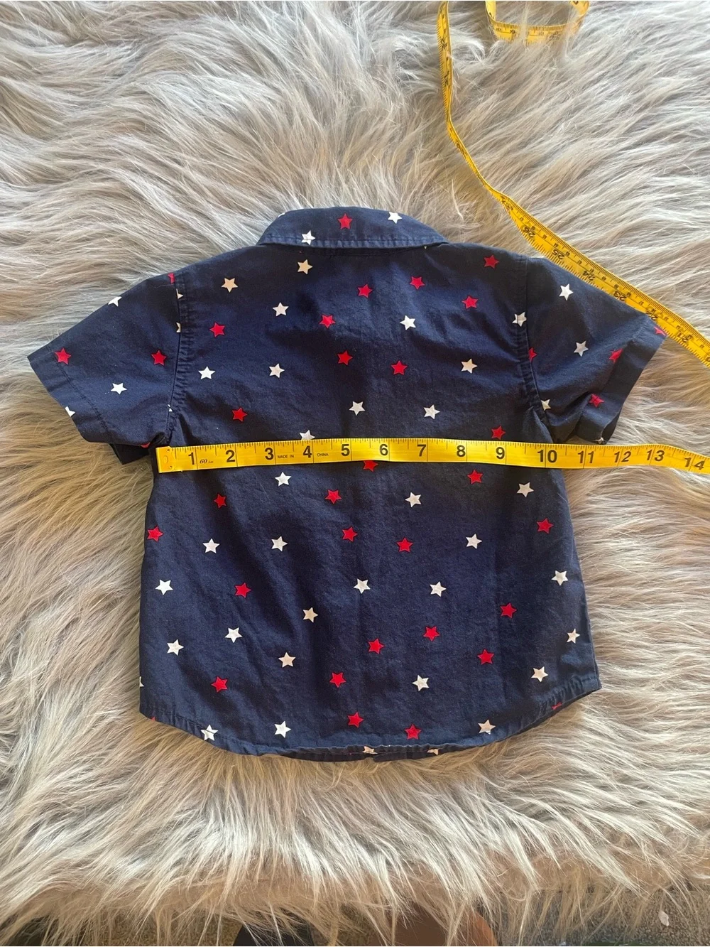 🛒6M-12M Navy Star-Pattern Short-Sleeve Button-Down Shirt